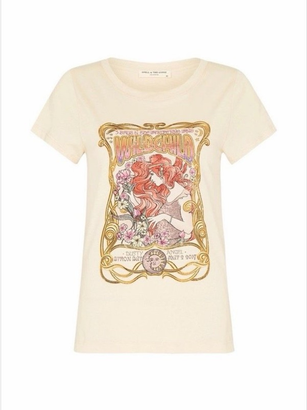 Spell Cream 'Wildchild' Floral Graphic Short Sleeve Tee with flaws